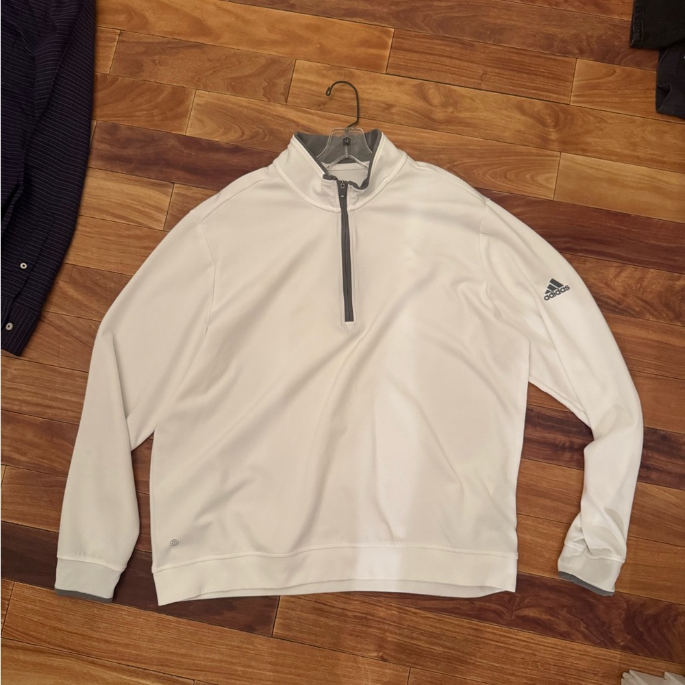 Adidas White and Gray Quarter-Zip Top